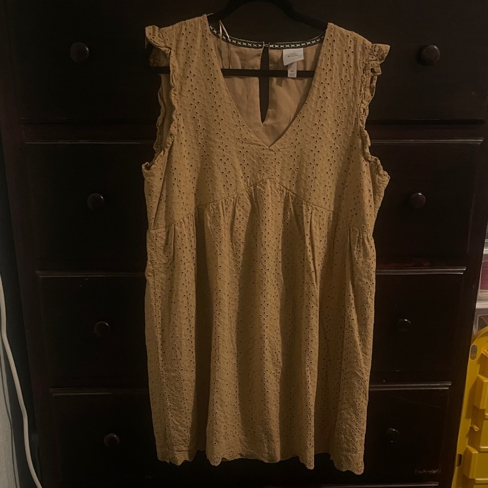 #53 Universal Thread Tan Eyelet Ruffle Dress